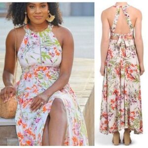 Abel the label Vienna floral maxi dress back tie size XS